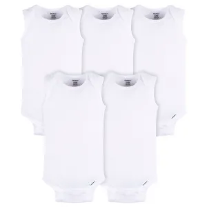 5- Baby Neutral White Sleeveless Onesies® Bodysuits