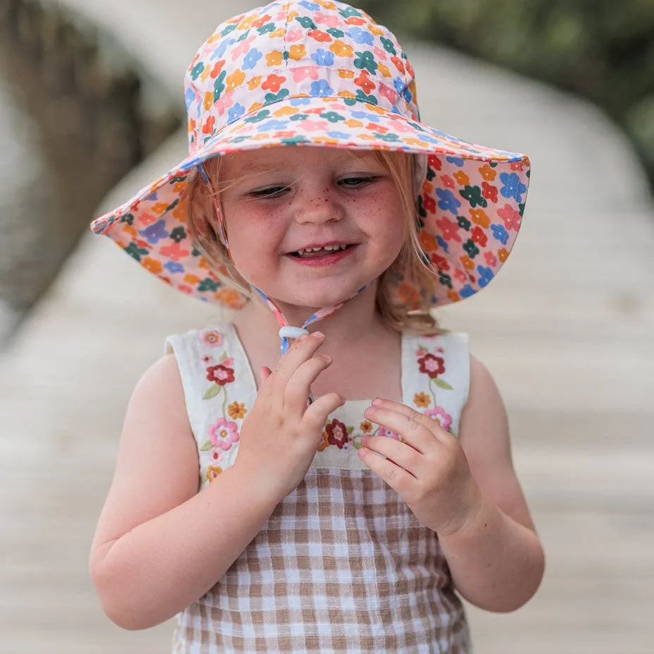 Acorn Kids: Wide Brim Sunhat Flower Field Peach Multi