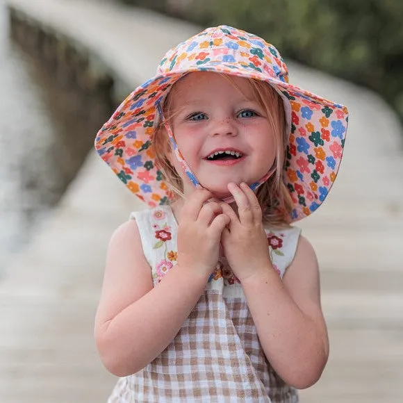 Acorn Kids: Wide Brim Sunhat Flower Field Peach Multi