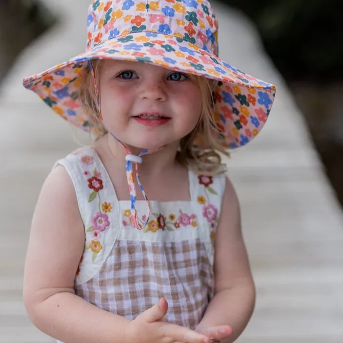 Acorn Kids: Wide Brim Sunhat Flower Field Peach Multi