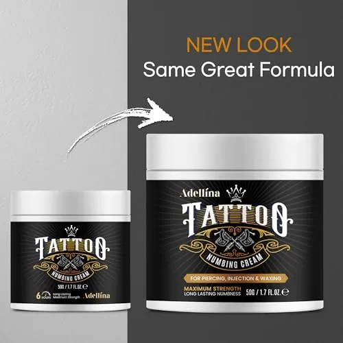 Adellina Tattoo Numbing Cream (50g/1.7oz), Painless Tattoo Numbing Cream Extra Strength, Numbing Cream for Tattoos, 6 Hours Maximum Strength, Tattoo Supplies