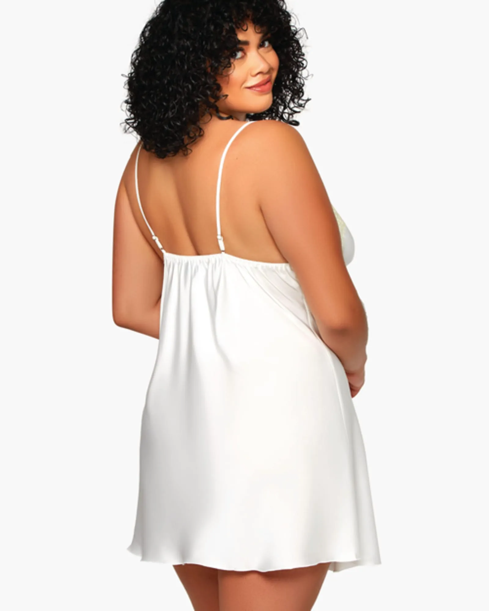 Allison Gold Lace-Trim Chemise | White