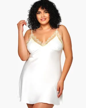 Allison Gold Lace-Trim Chemise | White