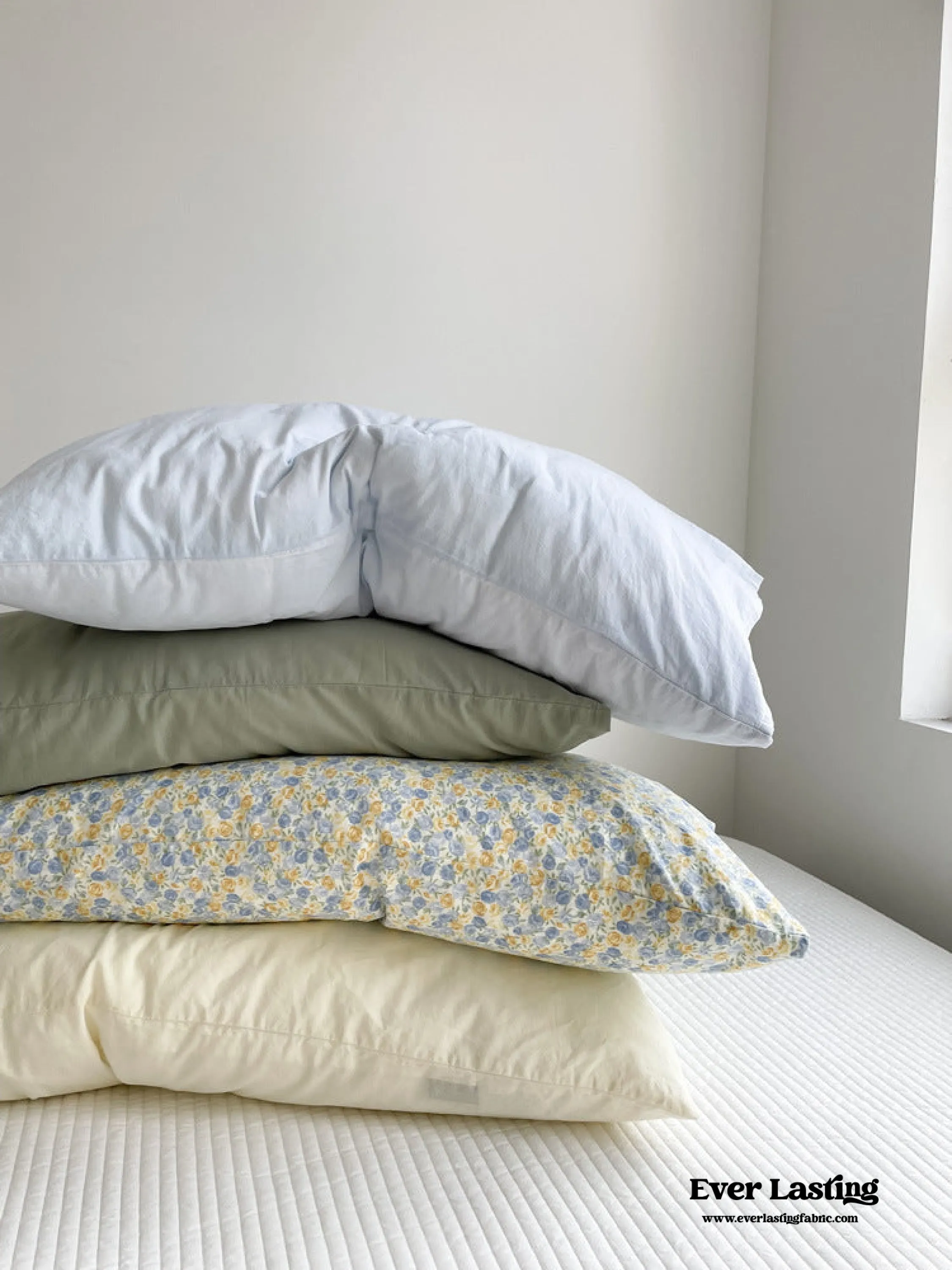 Assorted Washed Cotton Pillowcases / Floral Beige