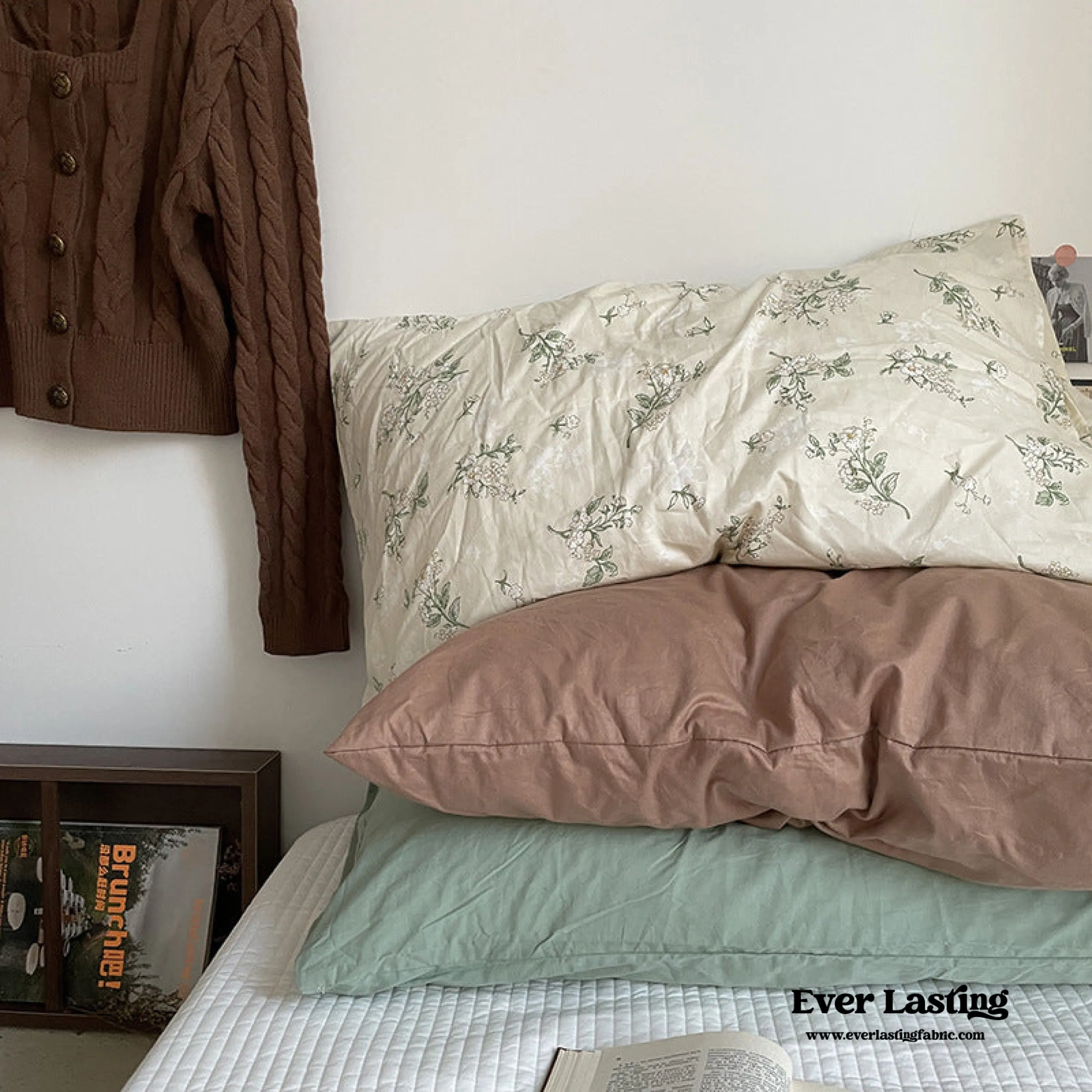 Assorted Washed Cotton Pillowcases / Floral Beige