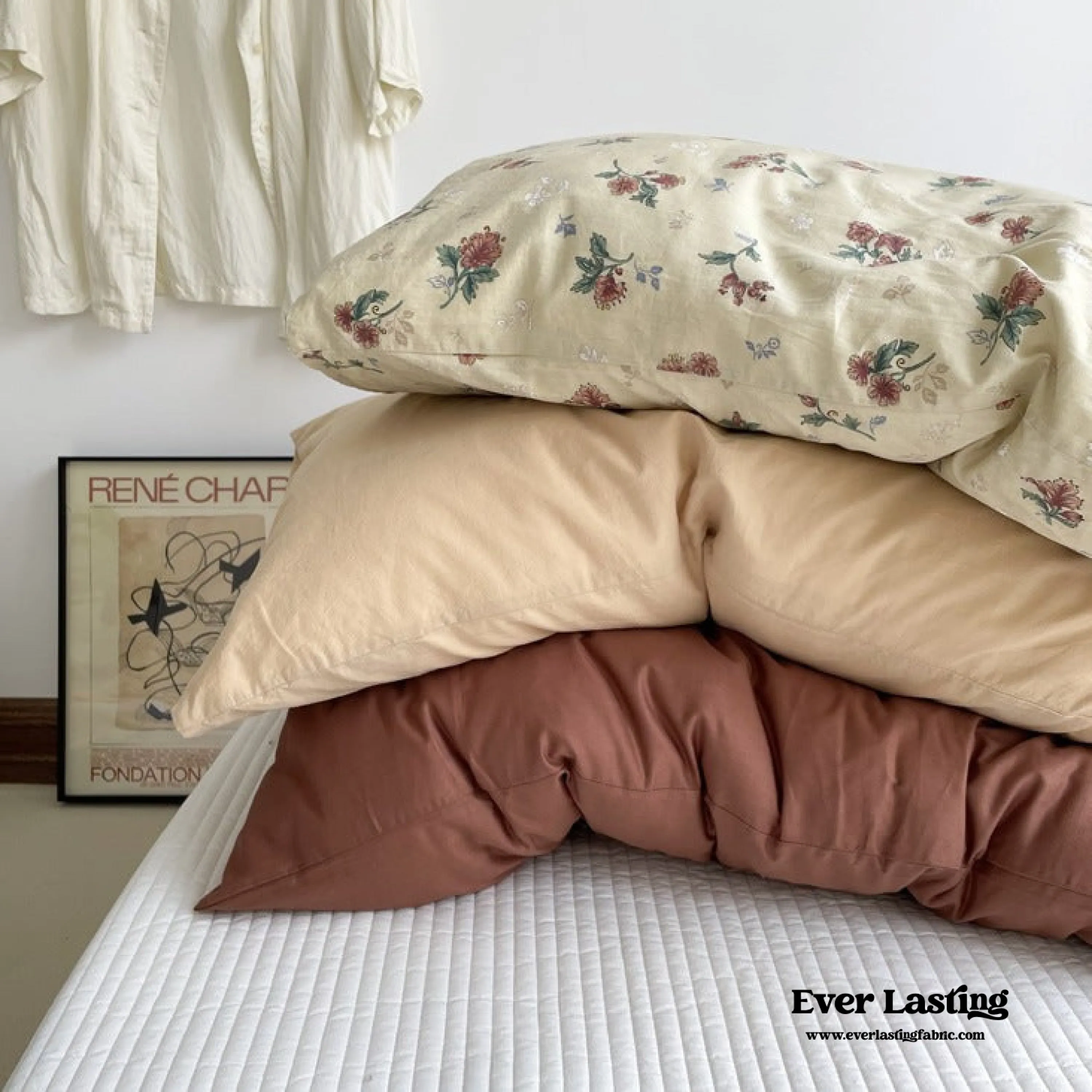 Assorted Washed Cotton Pillowcases / Floral Beige