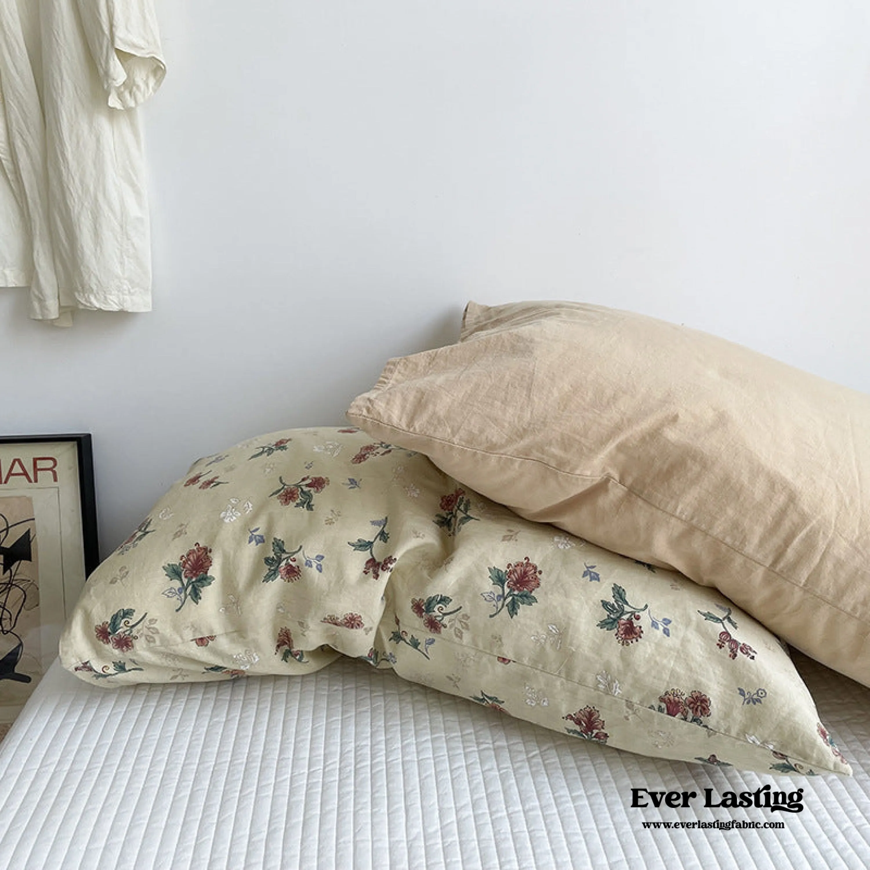 Assorted Washed Cotton Pillowcases / Floral Beige