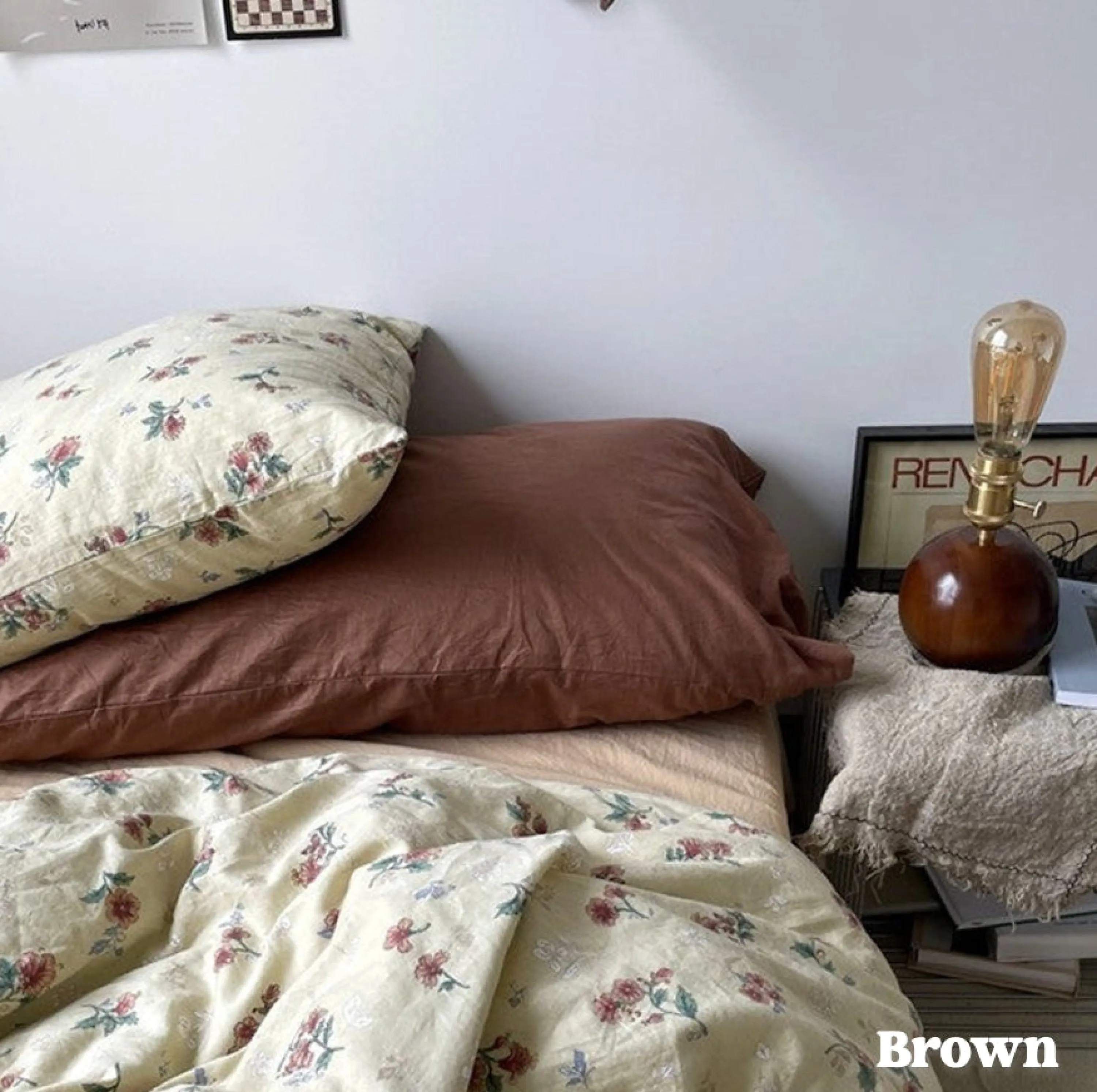 Assorted Washed Cotton Pillowcases / Floral Beige