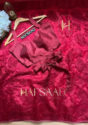 Avni - Chikankari Organza Saree (Maroon)