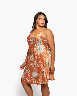 Bella Floral-Print Satin Chemise | Coral