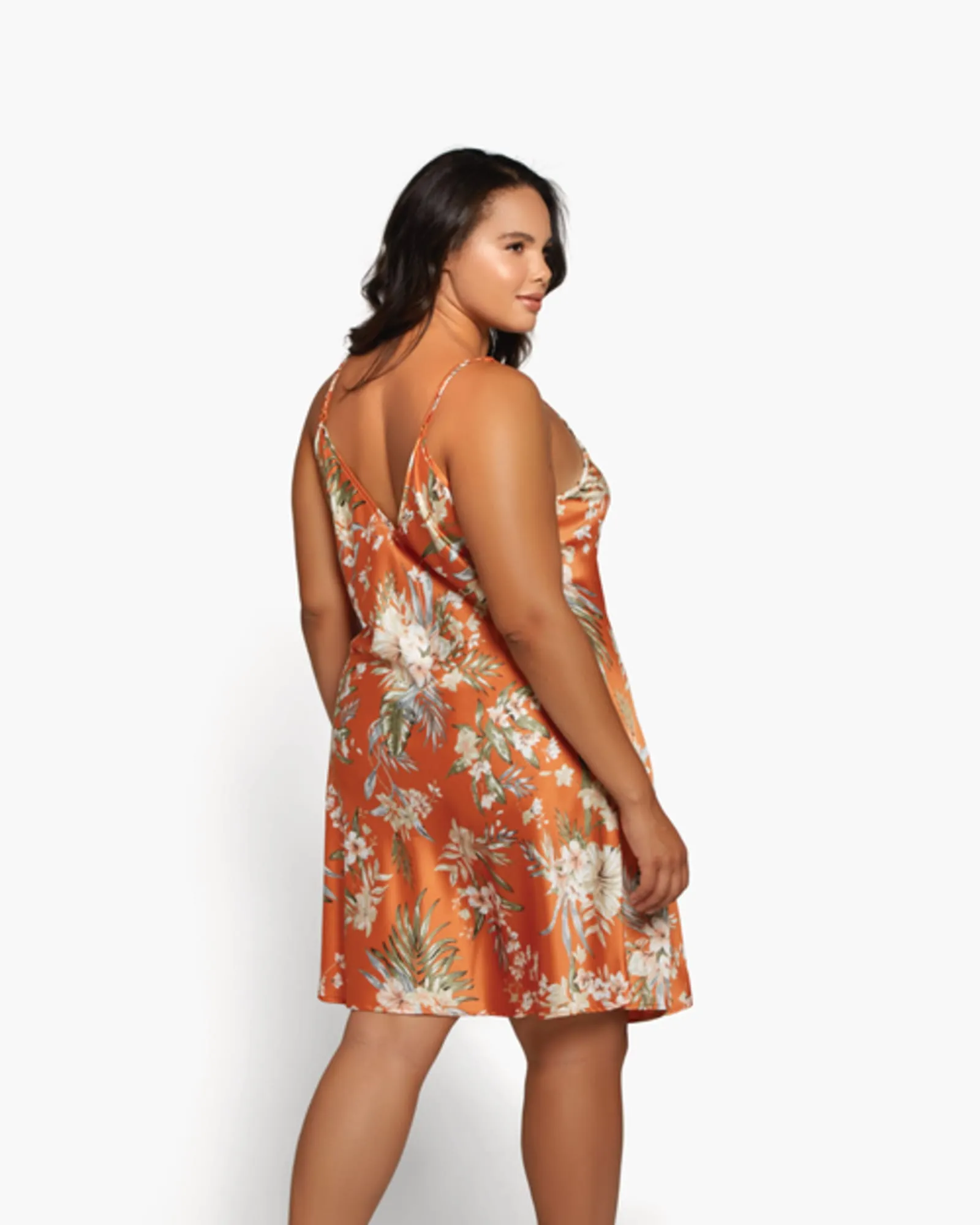 Bella Floral-Print Satin Chemise | Coral