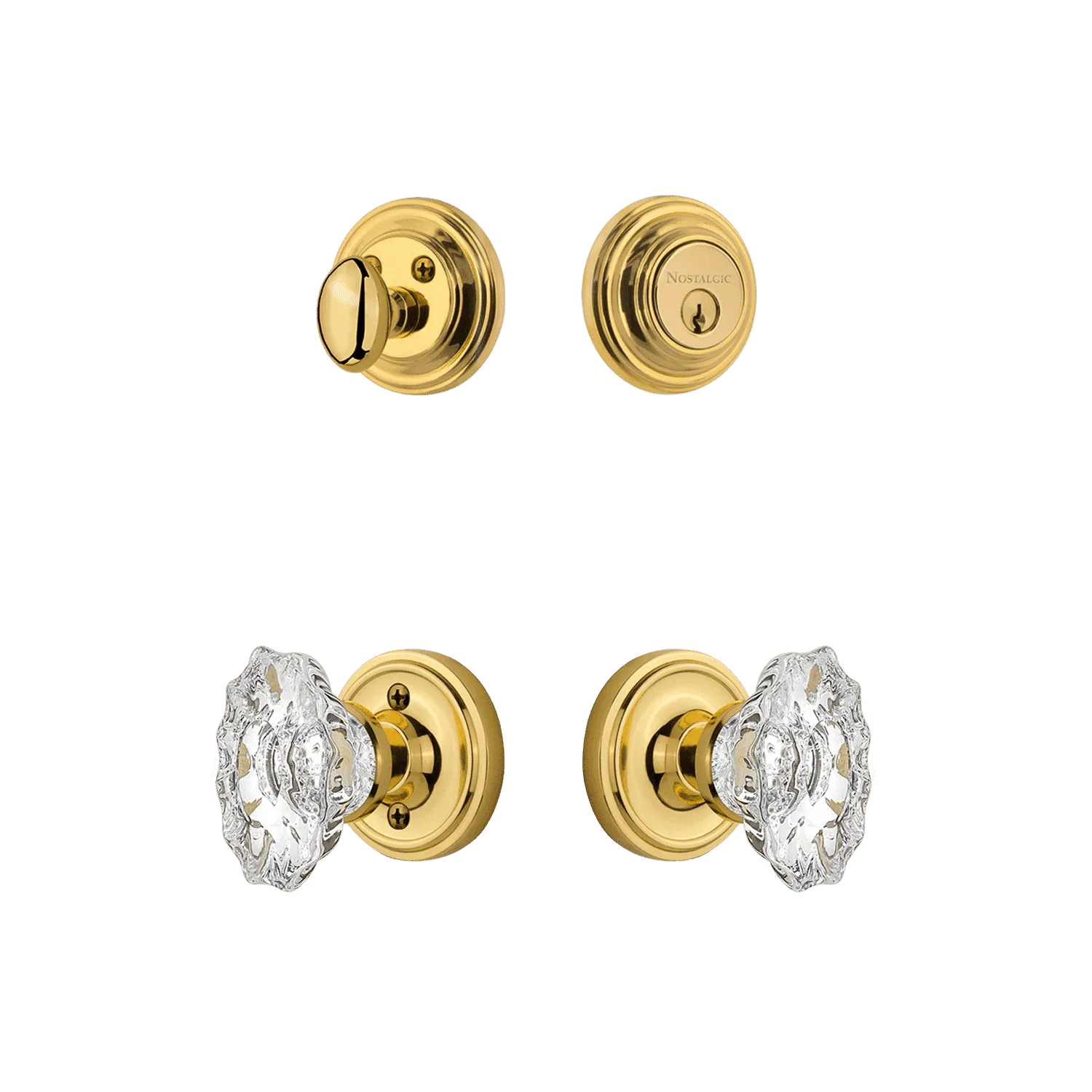 Classic Rosette Entry Set with Chateau Crystal Knob in Unlacquered Brass