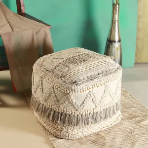 Cotton Ottomon Pouf | Macrame Square | White & Grey