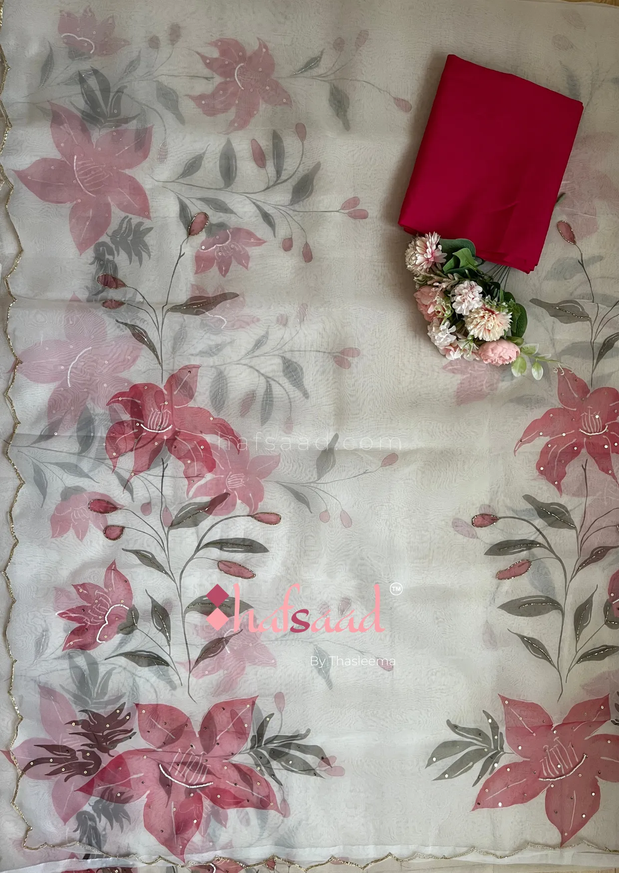 Dear Daisy- Handwork organza saree (Minimal White)