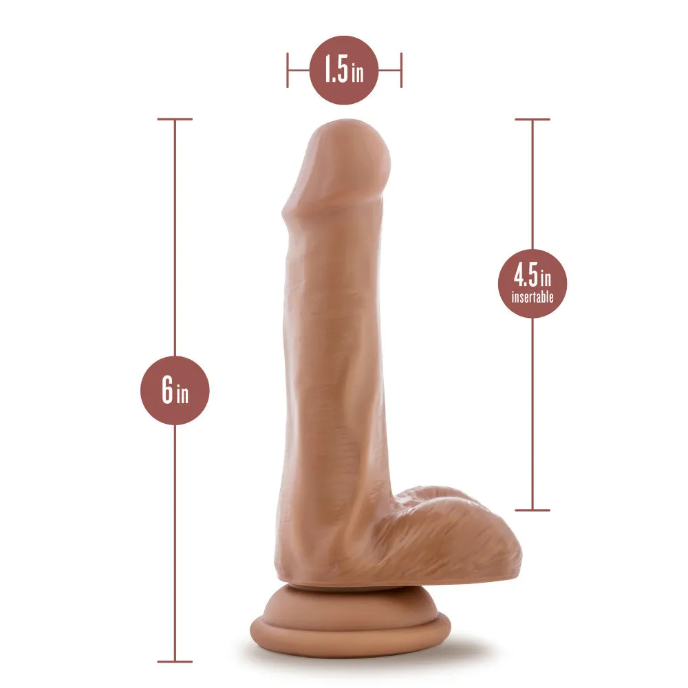 Dr. Skin Plus By Blush® | Realistic Mocha 6.5-Inch Long Soft Yet Erect & Posable Dildo With Balls & Suction Cup Base