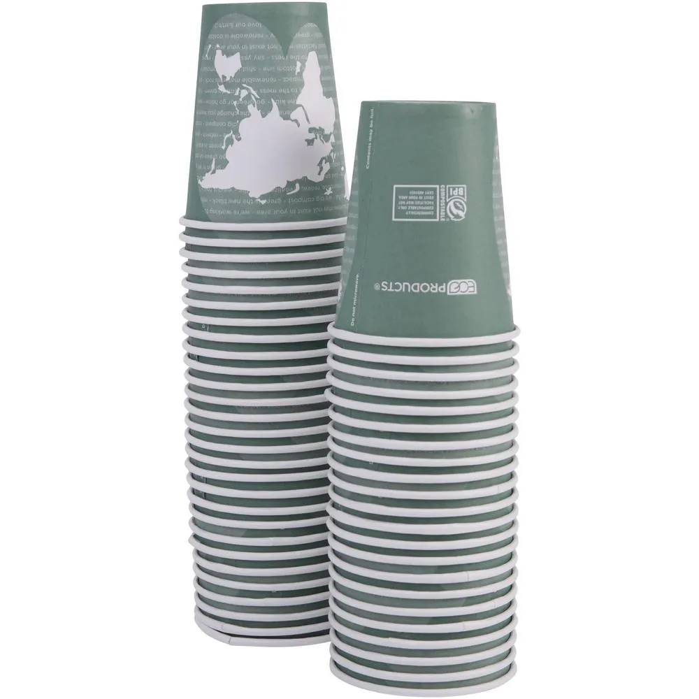 Eco-Products 12 oz World Art Hot Beverage Cups - Leakproof Seal - Renewable Resources - Pack of 50