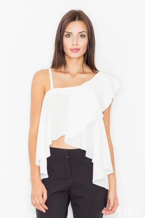 Elegant Frill Accented Silky Crop Top with Ruffled Hem