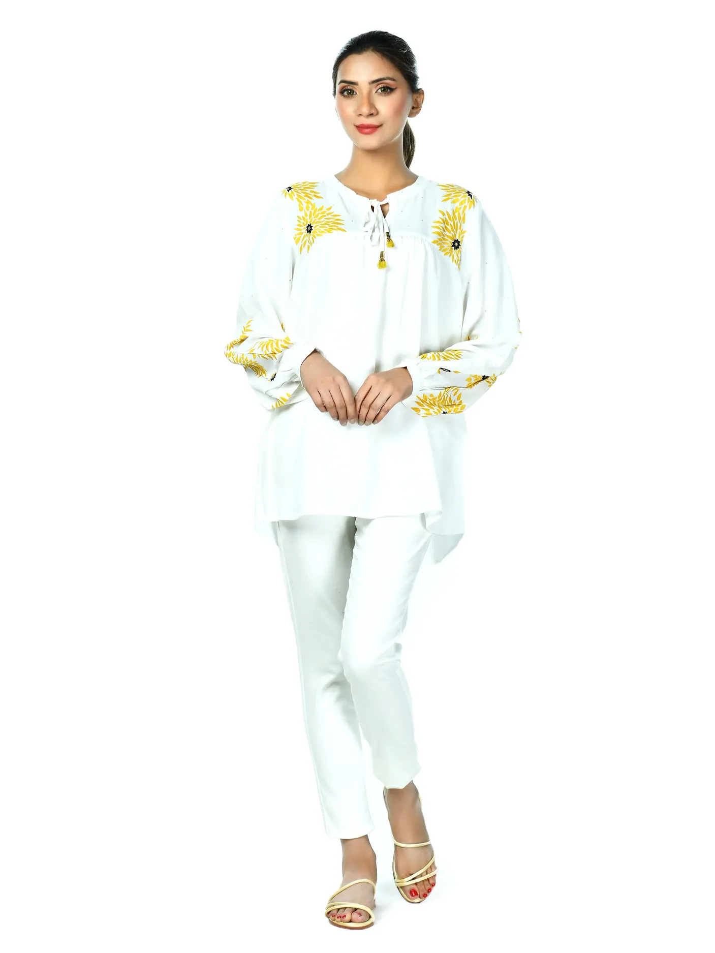 Embroidered White Grip Top