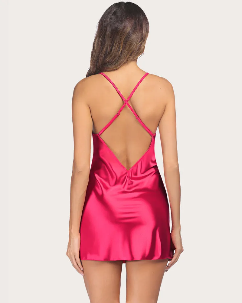 Floral Print Satin Sleepwear Lace Chemise