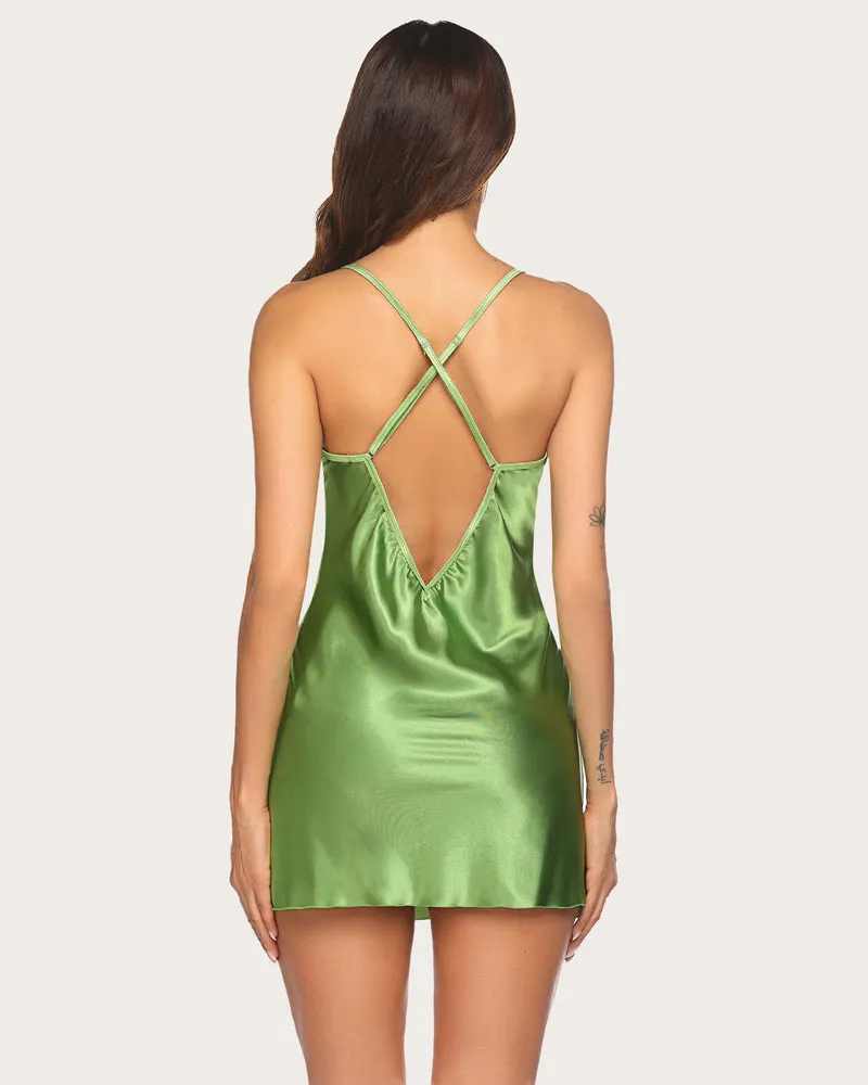 Floral Print Satin Sleepwear Lace Chemise