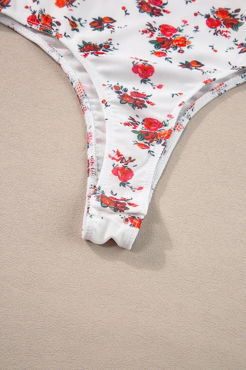 Floral V Cut Frilled Trim Straps Bodysuit