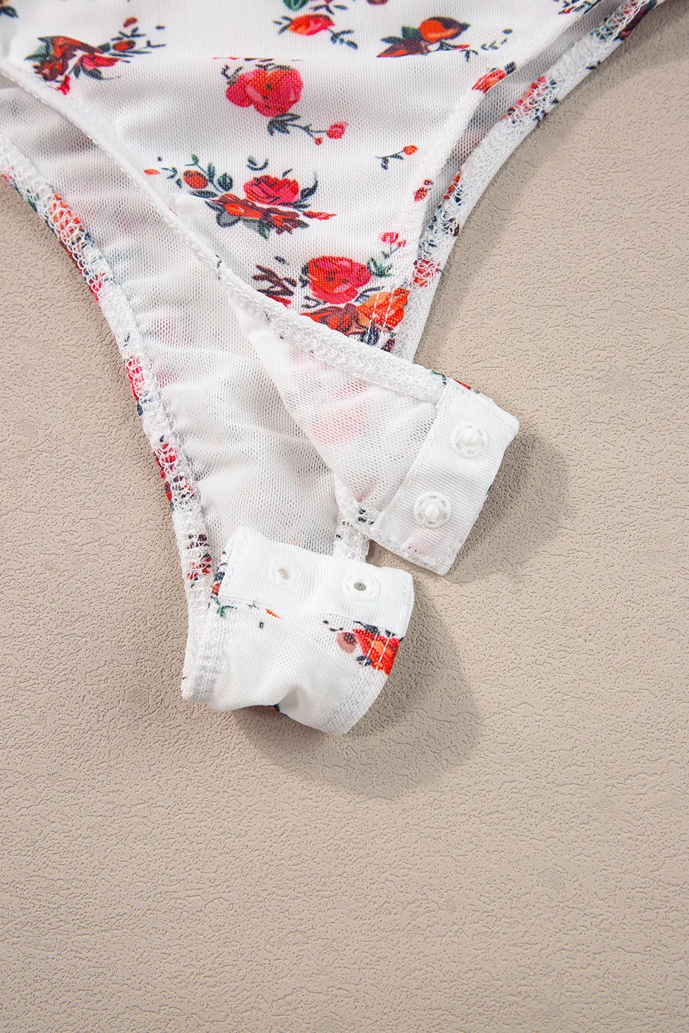 Floral V Cut Frilled Trim Straps Bodysuit