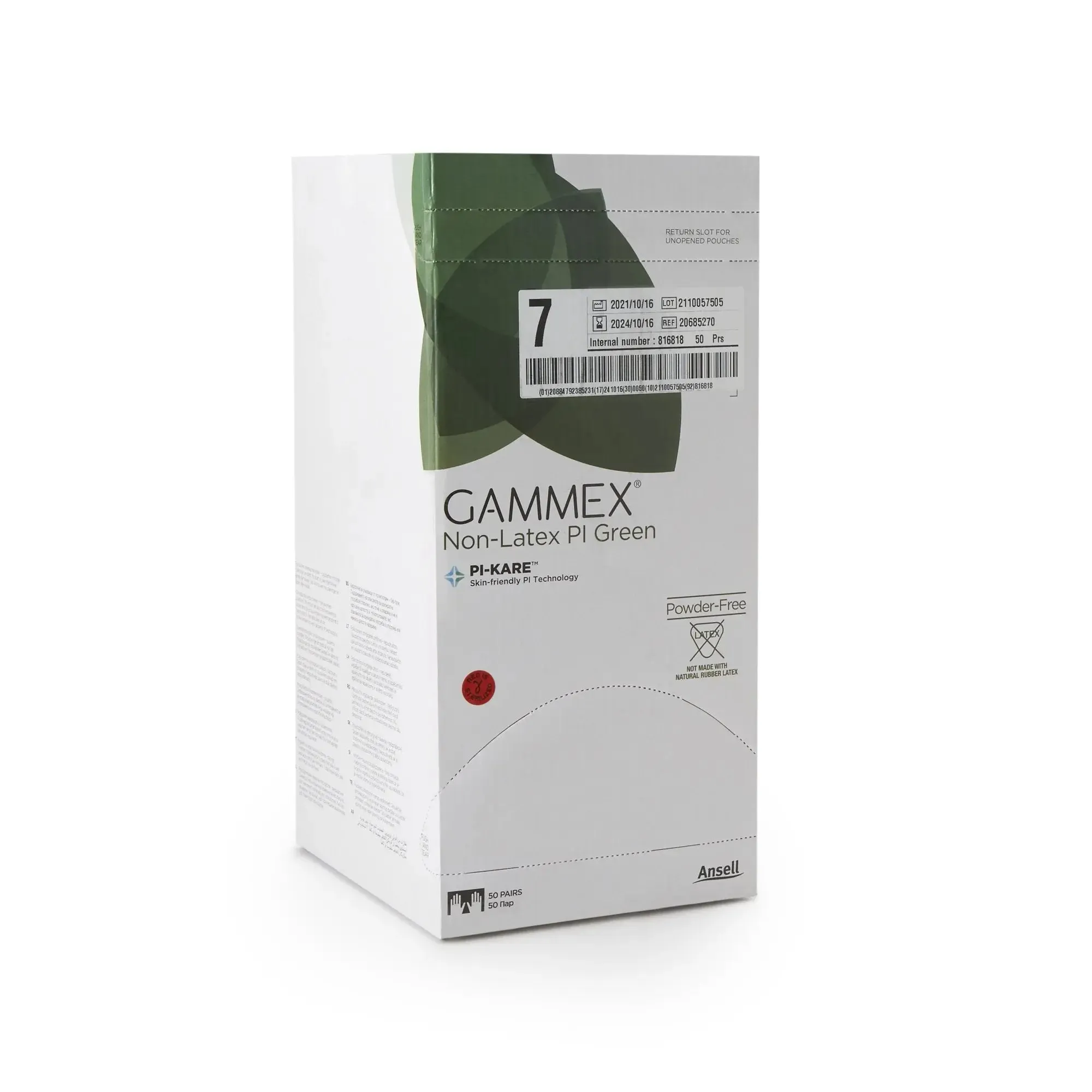 Gammex® Non-Latex PI Green Polyisoprene Surgical Glove, Size 7, Light Green