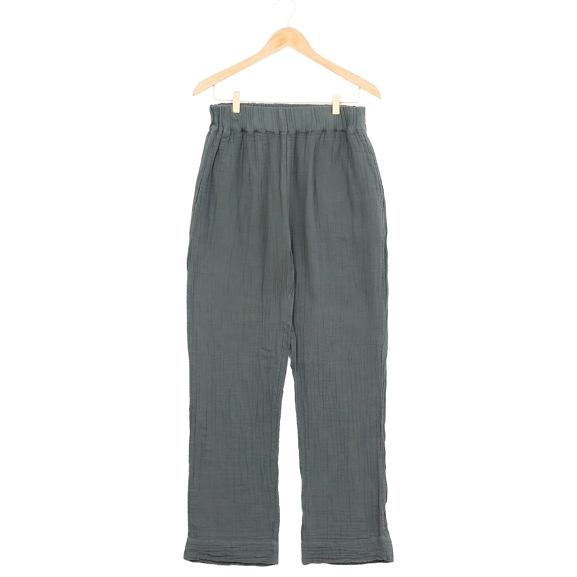 Hand Made Double Gauze Cotton Pants - Cool Classic in Grey | NOVICA