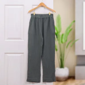 Hand Made Double Gauze Cotton Pants - Cool Classic in Grey | NOVICA