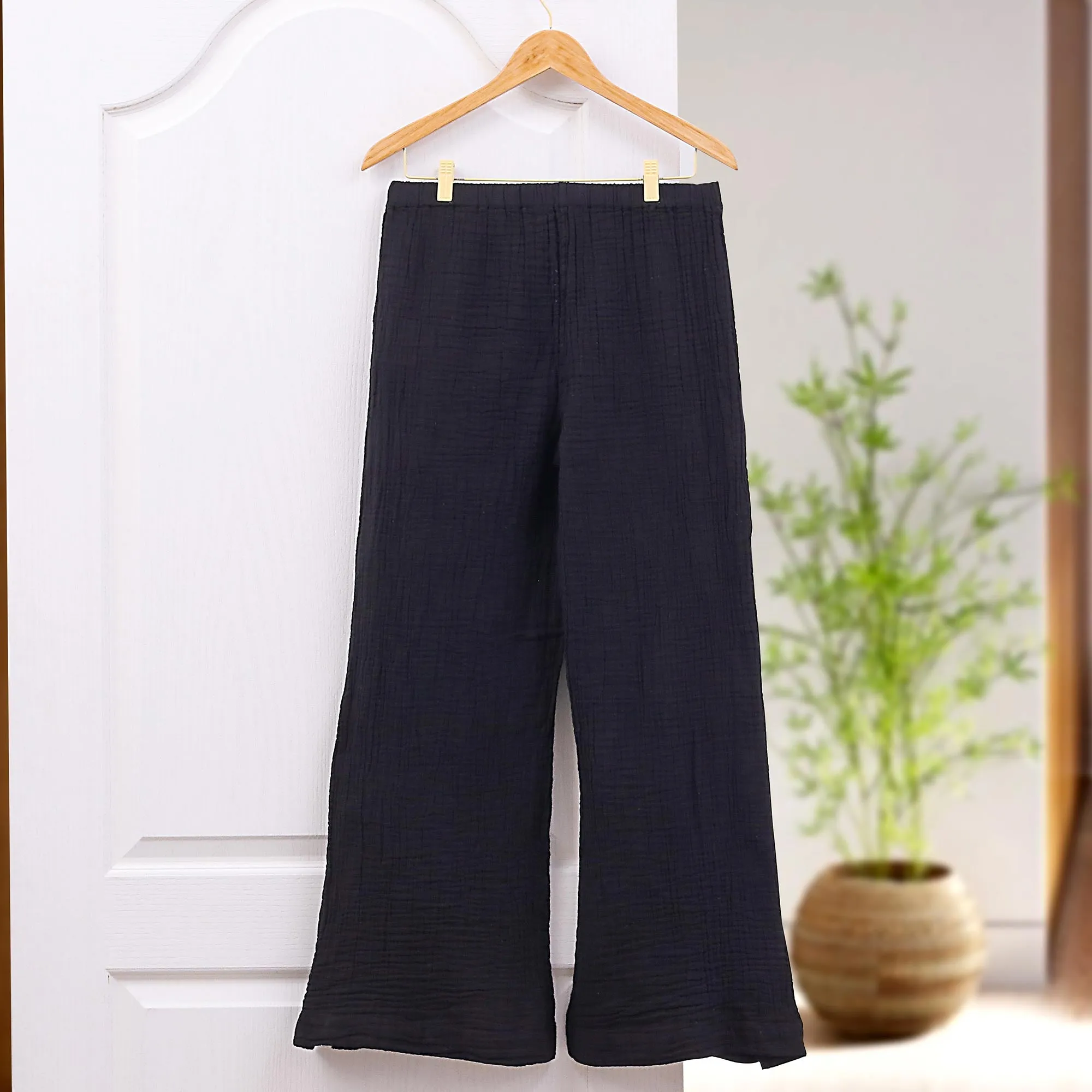 Handcrafted Cotton Double Gauze Pants - Out of Office in Black | NOVICA