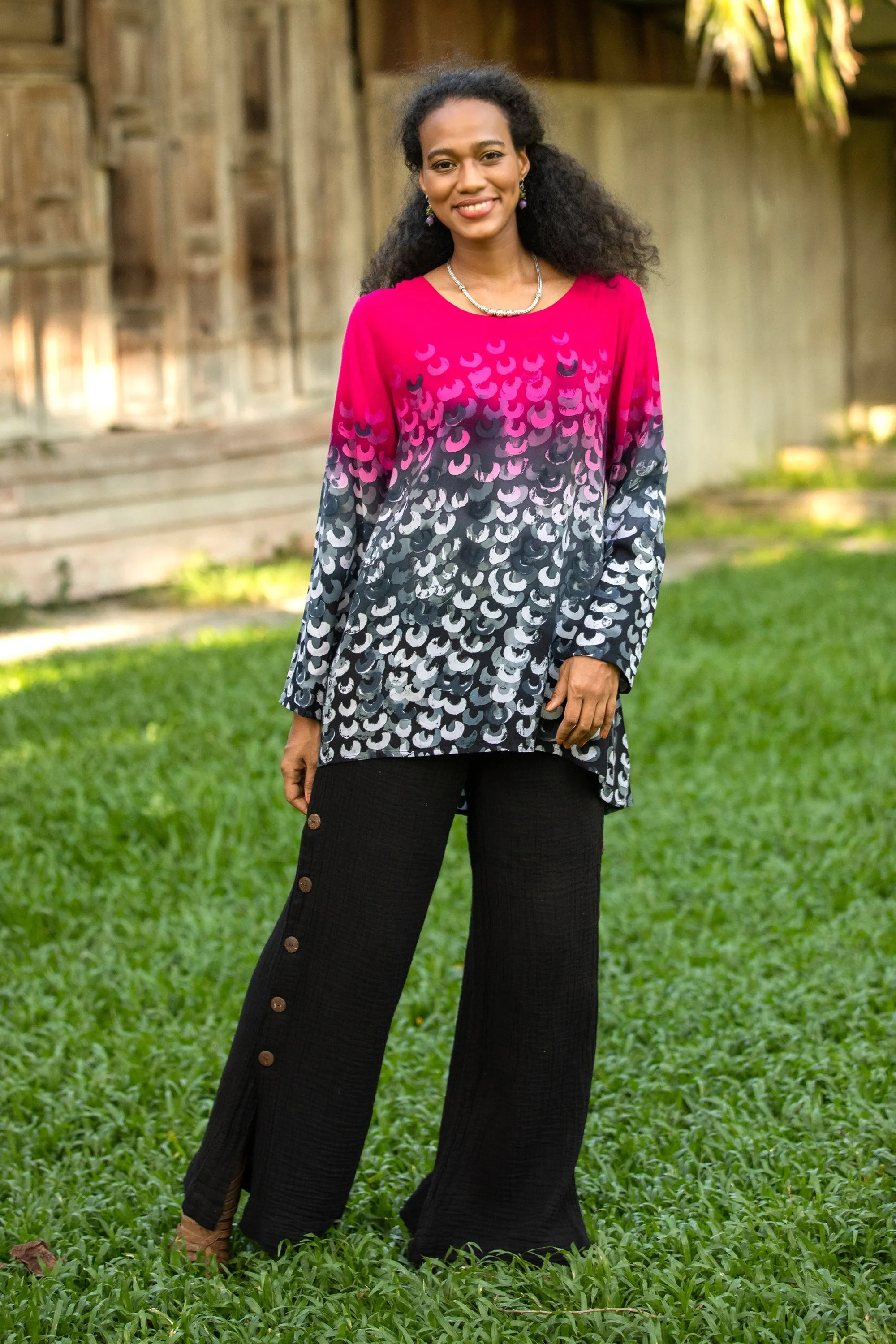 Handcrafted Cotton Double Gauze Pants - Out of Office in Black | NOVICA