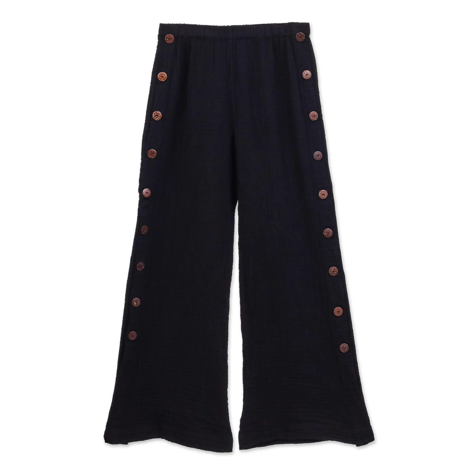 Handcrafted Cotton Double Gauze Pants - Out of Office in Black | NOVICA
