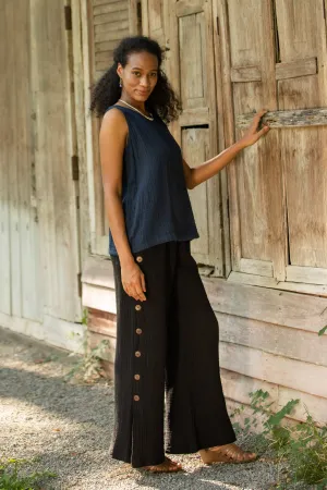 Handcrafted Cotton Double Gauze Pants - Out of Office in Black | NOVICA