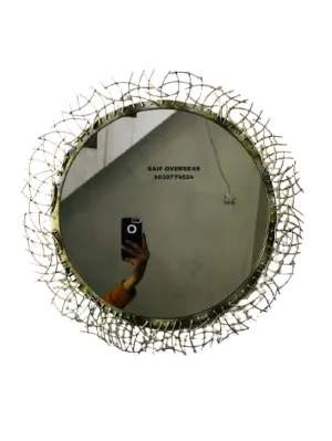Handcrafted Iron Mirror with Powder Coating for Home & Office Wallmount Decor