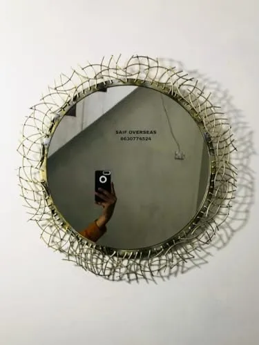 Handcrafted Iron Mirror with Powder Coating for Home & Office Wallmount Decor