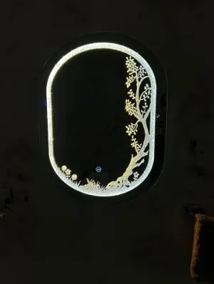 HIMANS Diamond Capsule Shaped Led Mirror with First/Second/Third Touch Sensor.Blue Light Silver Mirror.Stunning Home Diamond Decor Mirror.