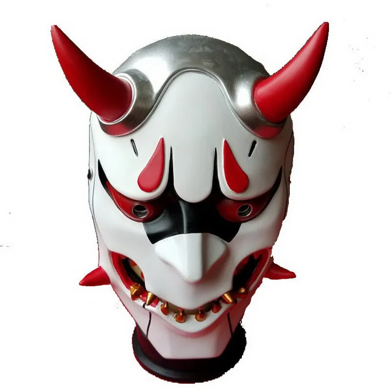 Japanese Oni Demon Mask with Red Horns