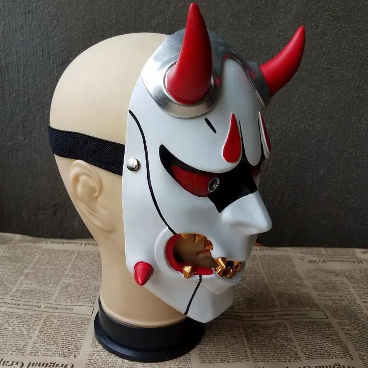 Japanese Oni Demon Mask with Red Horns