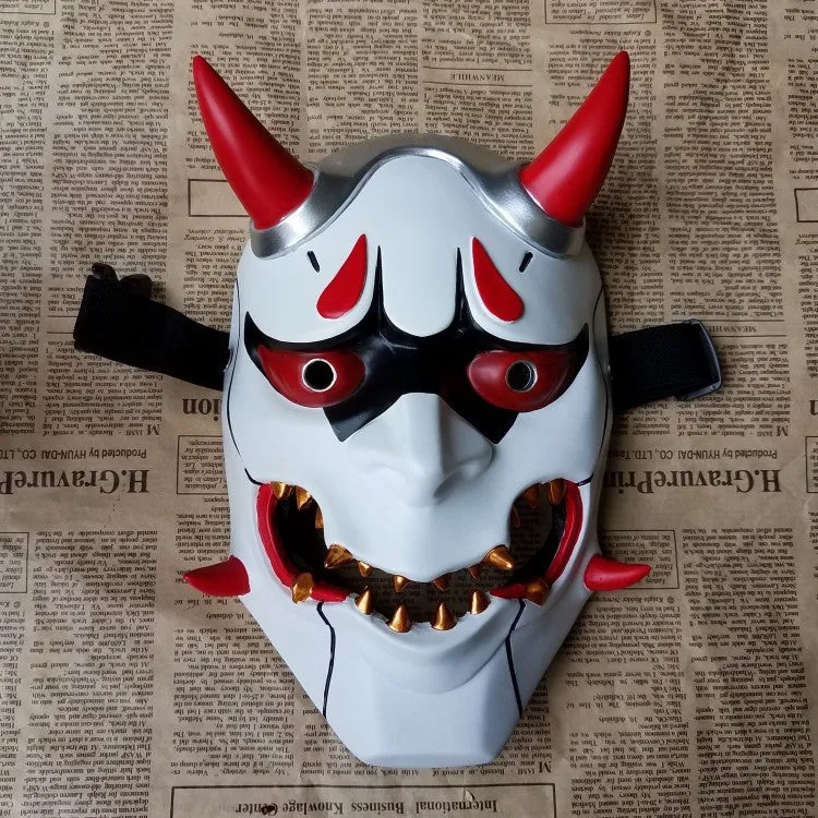 Japanese Oni Demon Mask with Red Horns