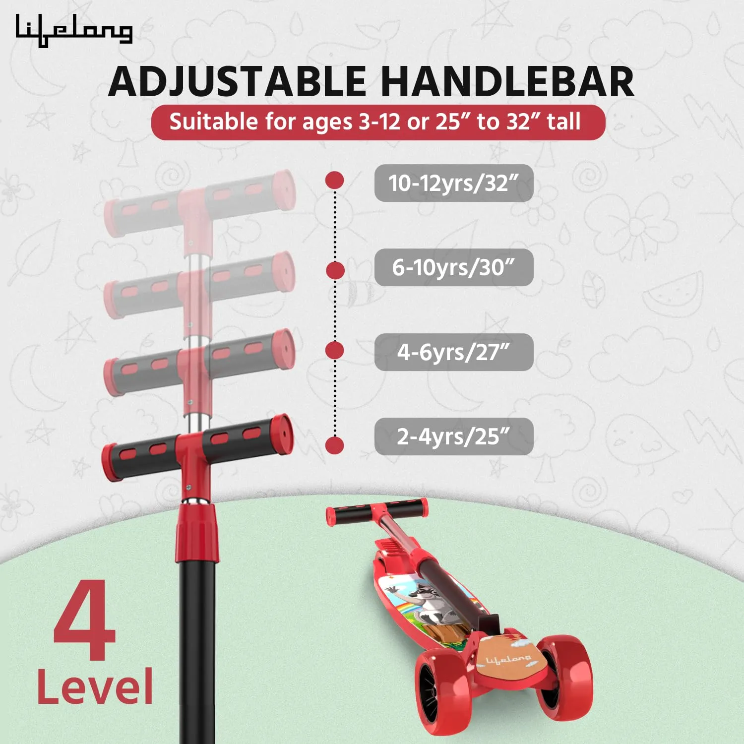 Lifelong Kick Scooter with Adjustable Height - Foldable Scooter - Skate Scooter for Kids with PVC Wheel - Max User weight-50 kg, Red & Black, 6 Months Manufacturer's Warranty, LLKS02