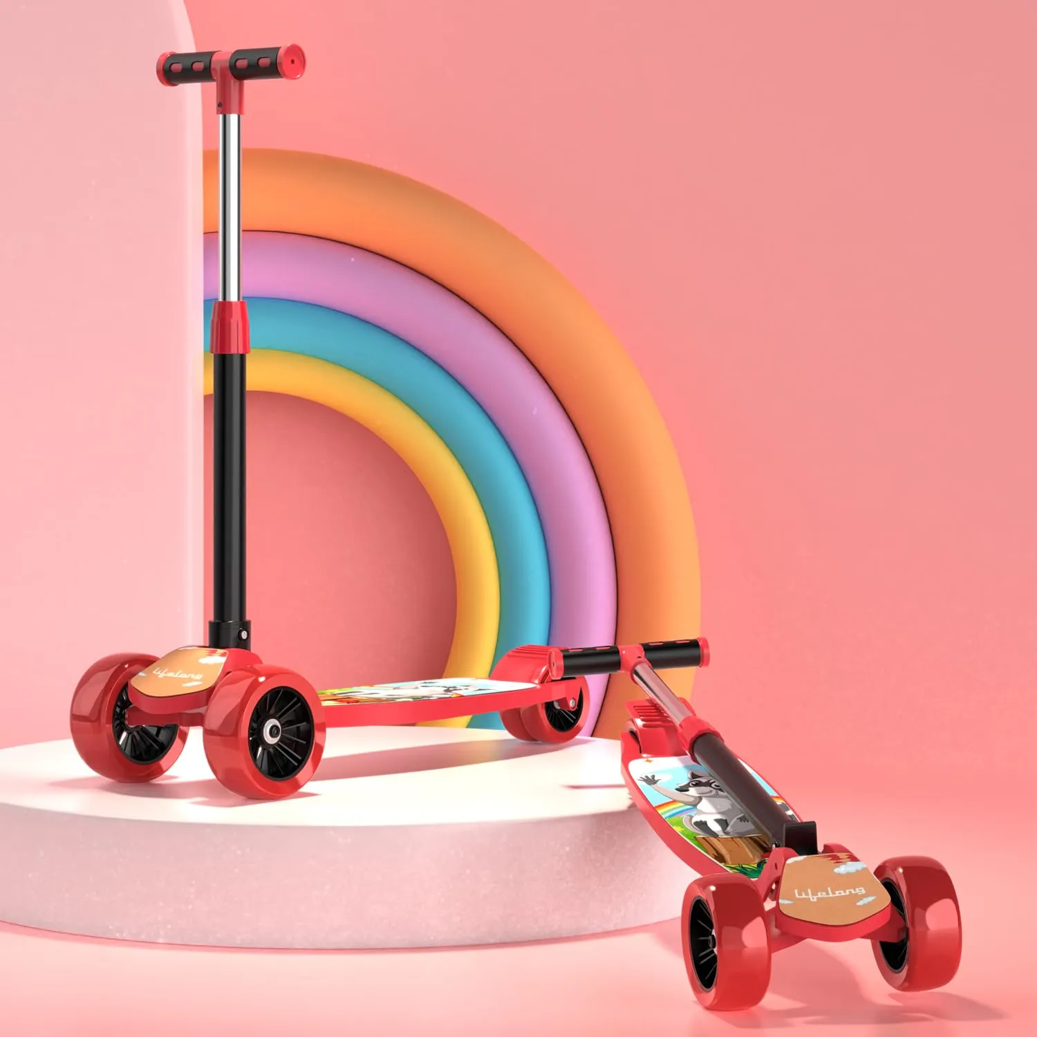 Lifelong Kick Scooter with Adjustable Height - Foldable Scooter - Skate Scooter for Kids with PVC Wheel - Max User weight-50 kg, Red & Black, 6 Months Manufacturer's Warranty, LLKS02