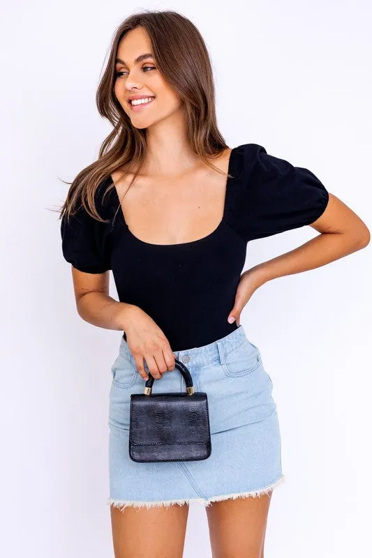 Maggie Balloon Elbow Sleeve Open Back Bodysuit