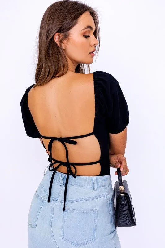 Maggie Balloon Elbow Sleeve Open Back Bodysuit