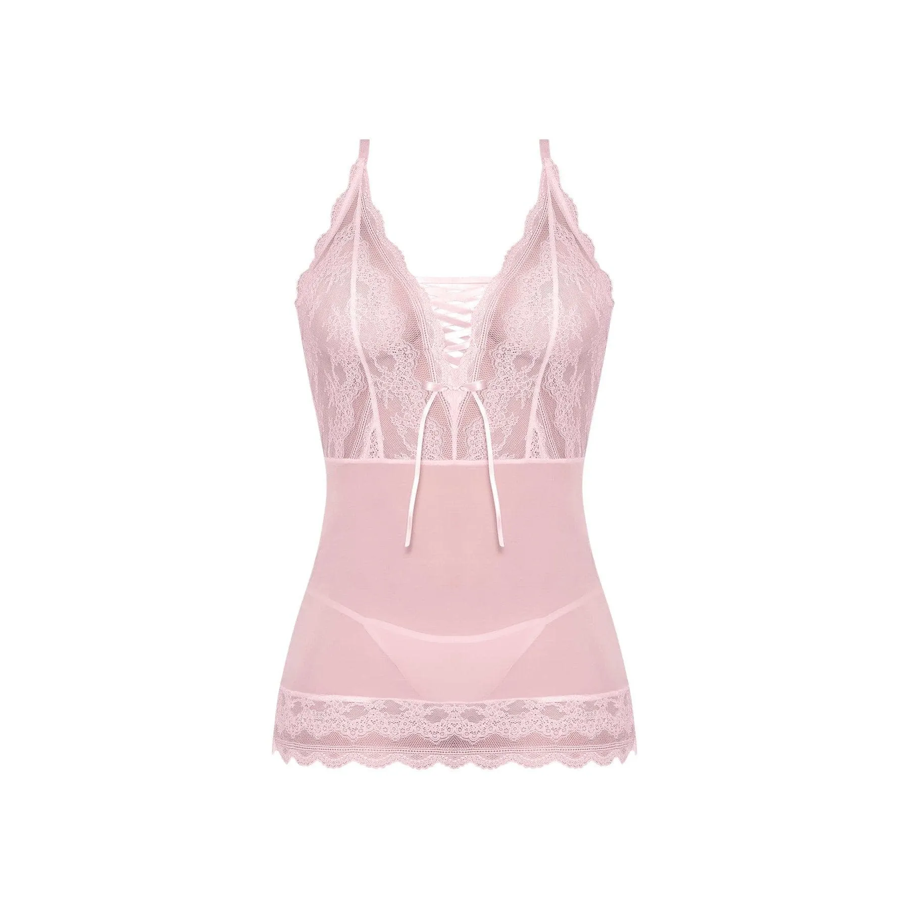 Magic Silk Seabreeze Lace-Up Chemise & G-String Blush