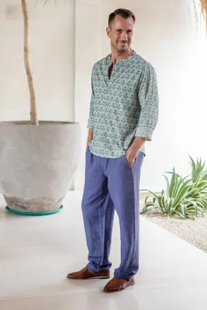Men's Blue Linen-Blend Pants - Center Stage in Navy | NOVICA