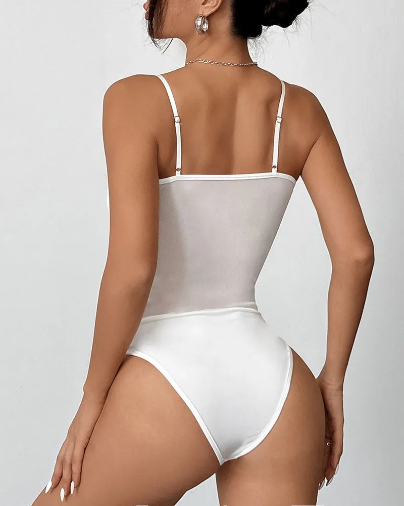 Mesh Cute Bow Lace Up Bodysuit