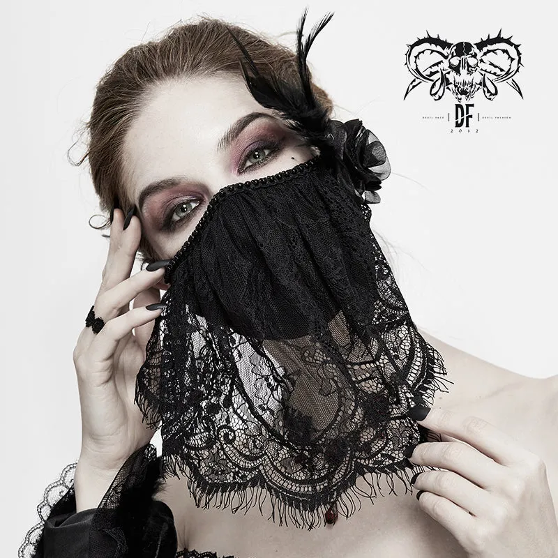 MK025 mysterious sexy ladies floral gothic cotton mask with eyelash lace veil