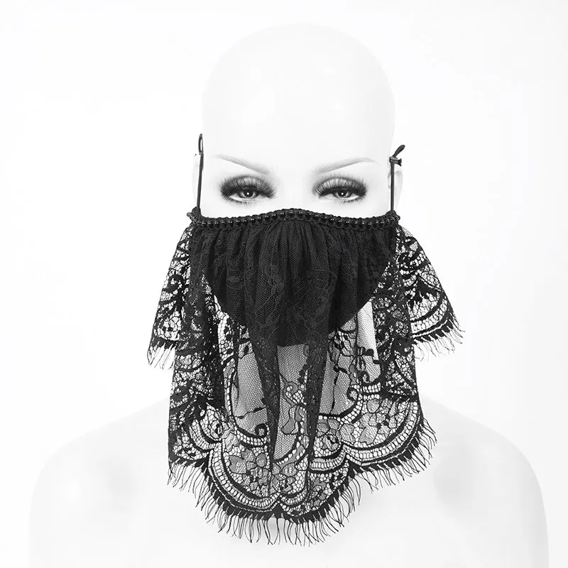 MK025 mysterious sexy ladies floral gothic cotton mask with eyelash lace veil