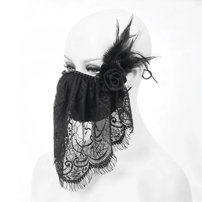 MK025 mysterious sexy ladies floral gothic cotton mask with eyelash lace veil