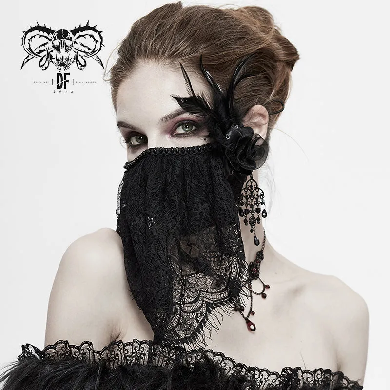 MK025 mysterious sexy ladies floral gothic cotton mask with eyelash lace veil